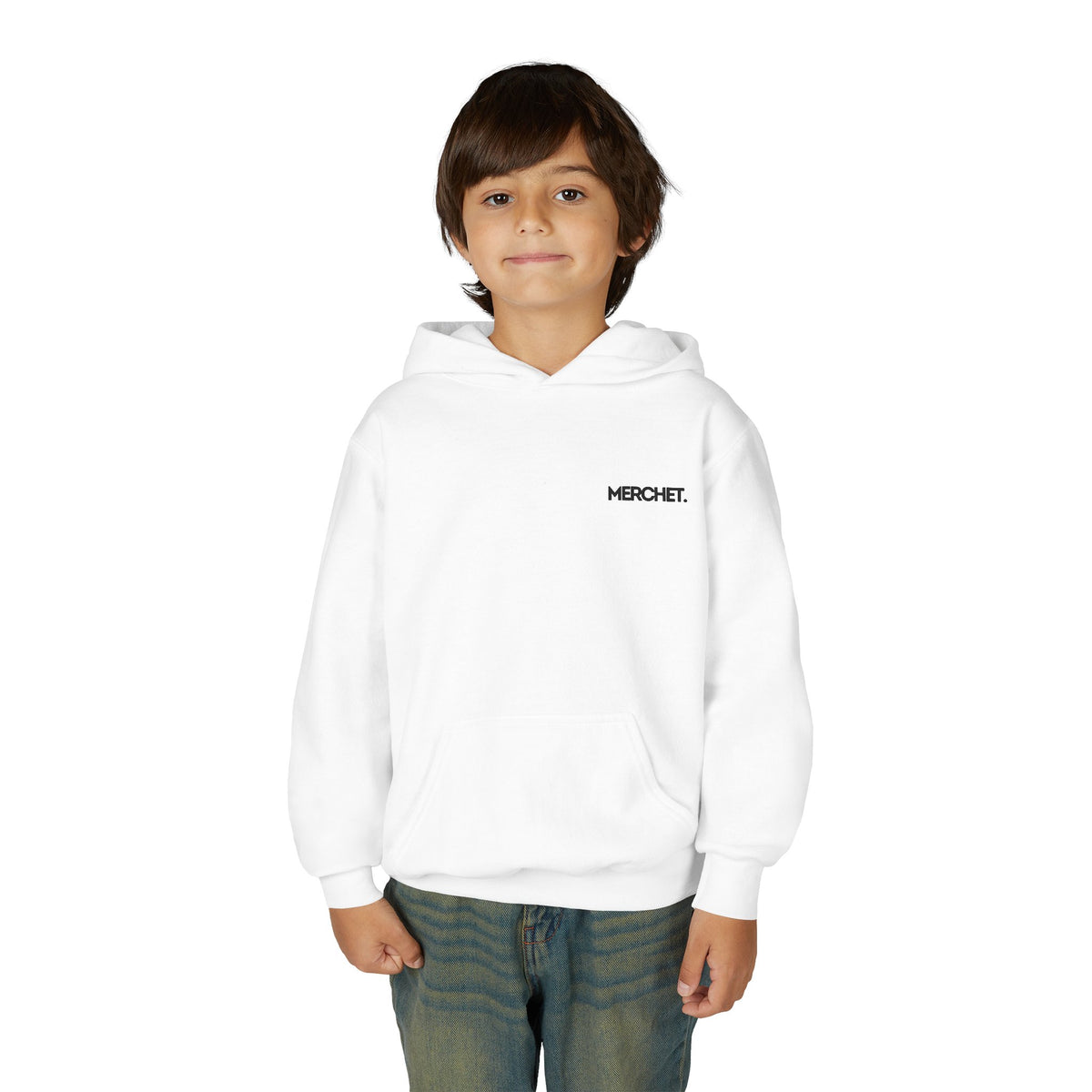 Youth Hoodie — Minimal "MERCHET." Chest Logo, Comfortable Casual Pullover