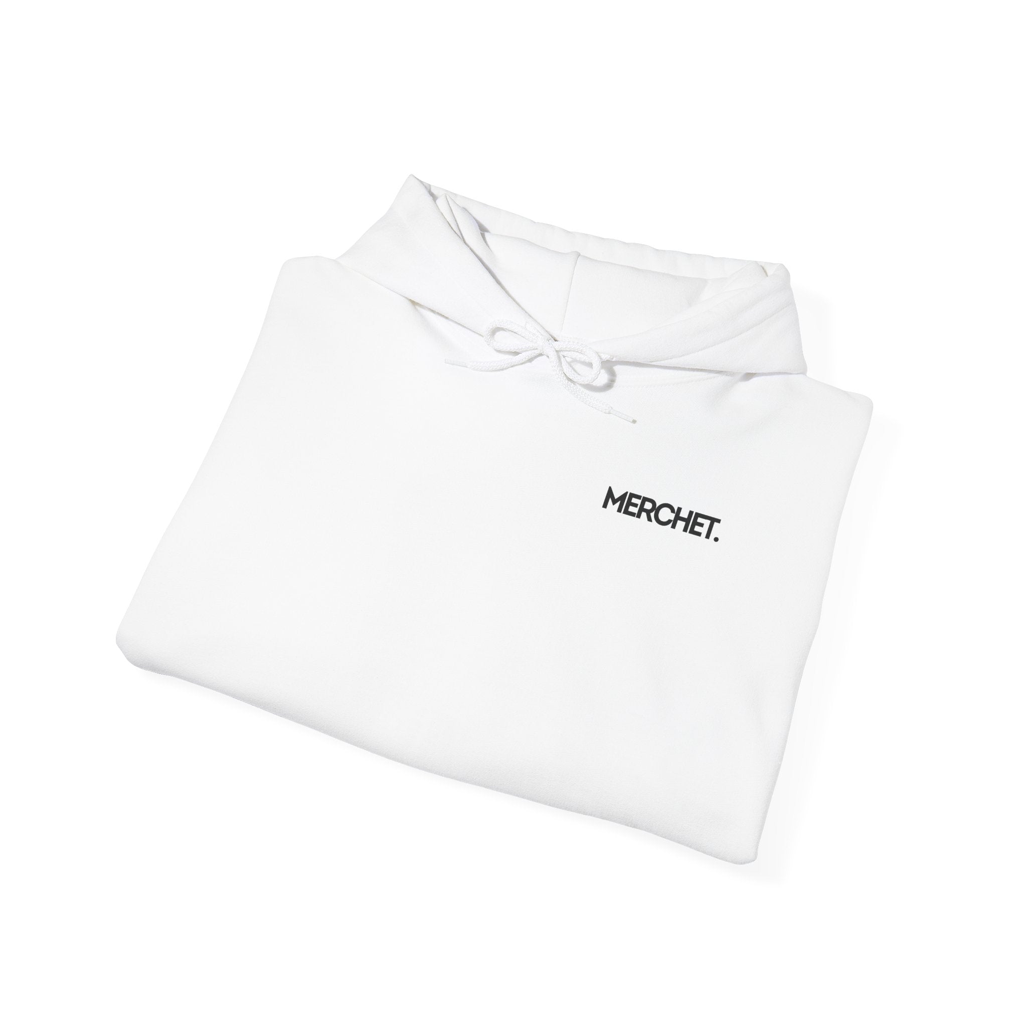 Minimal 'MERCHE.' Chest Logo Hoodie — White Casual Streetwear Pullover