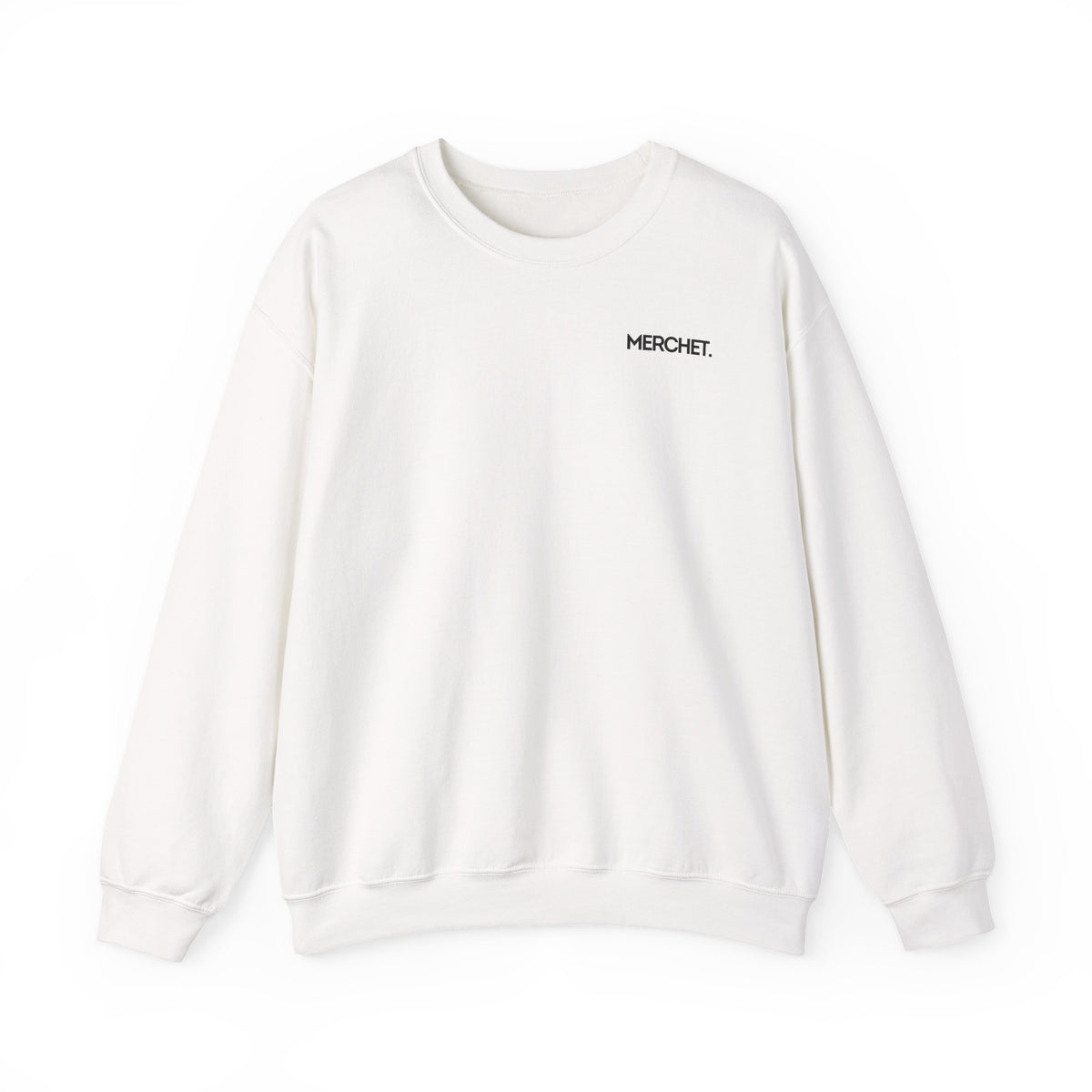 Crewneck Sweatshirt — Minimal "MERCHET." Chest Logo, Clean White Cozy Pullover
