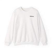 Crewneck Sweatshirt — Minimal "MERCHET." Chest Logo, Clean White Cozy Pullover