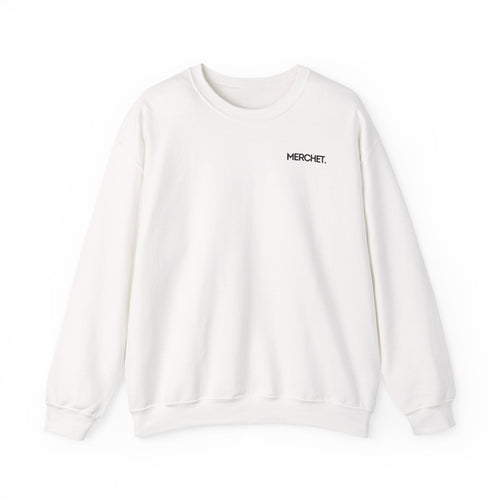 Crewneck Sweatshirt — Minimal "MERCHET." Chest Logo, Clean White Cozy Pullover