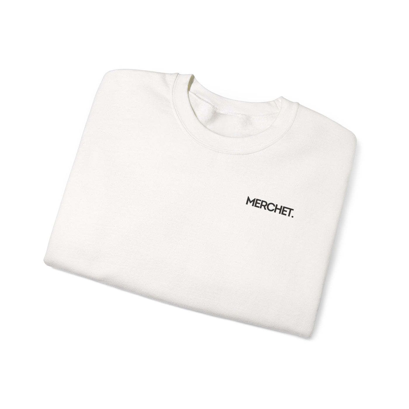 Crewneck Sweatshirt — Minimal "MERCHET." Chest Logo, Clean White Cozy Pullover