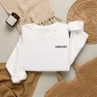 Crewneck Sweatshirt — Minimal "MERCHET." Chest Logo, Clean White Cozy Pullover