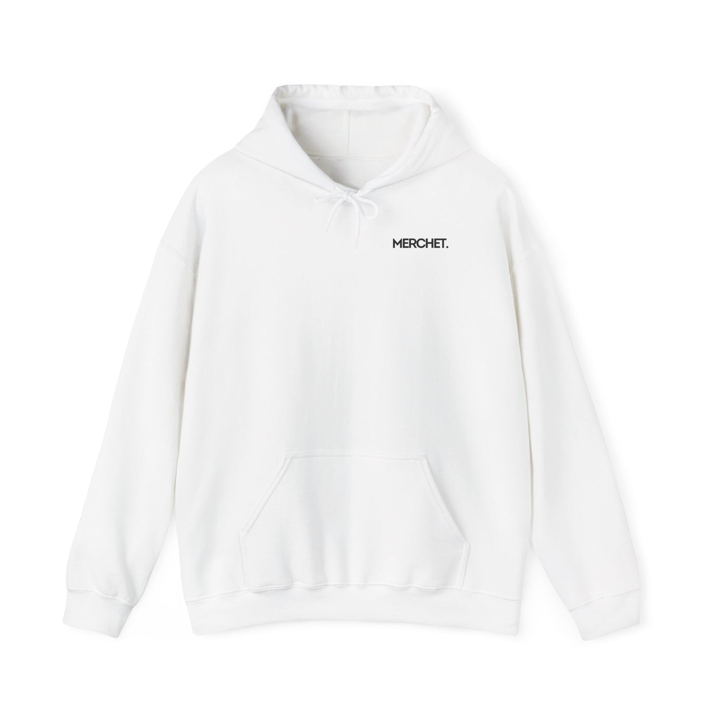 Minimal 'MERCHE.' Chest Logo Hoodie — White Casual Streetwear Pullover