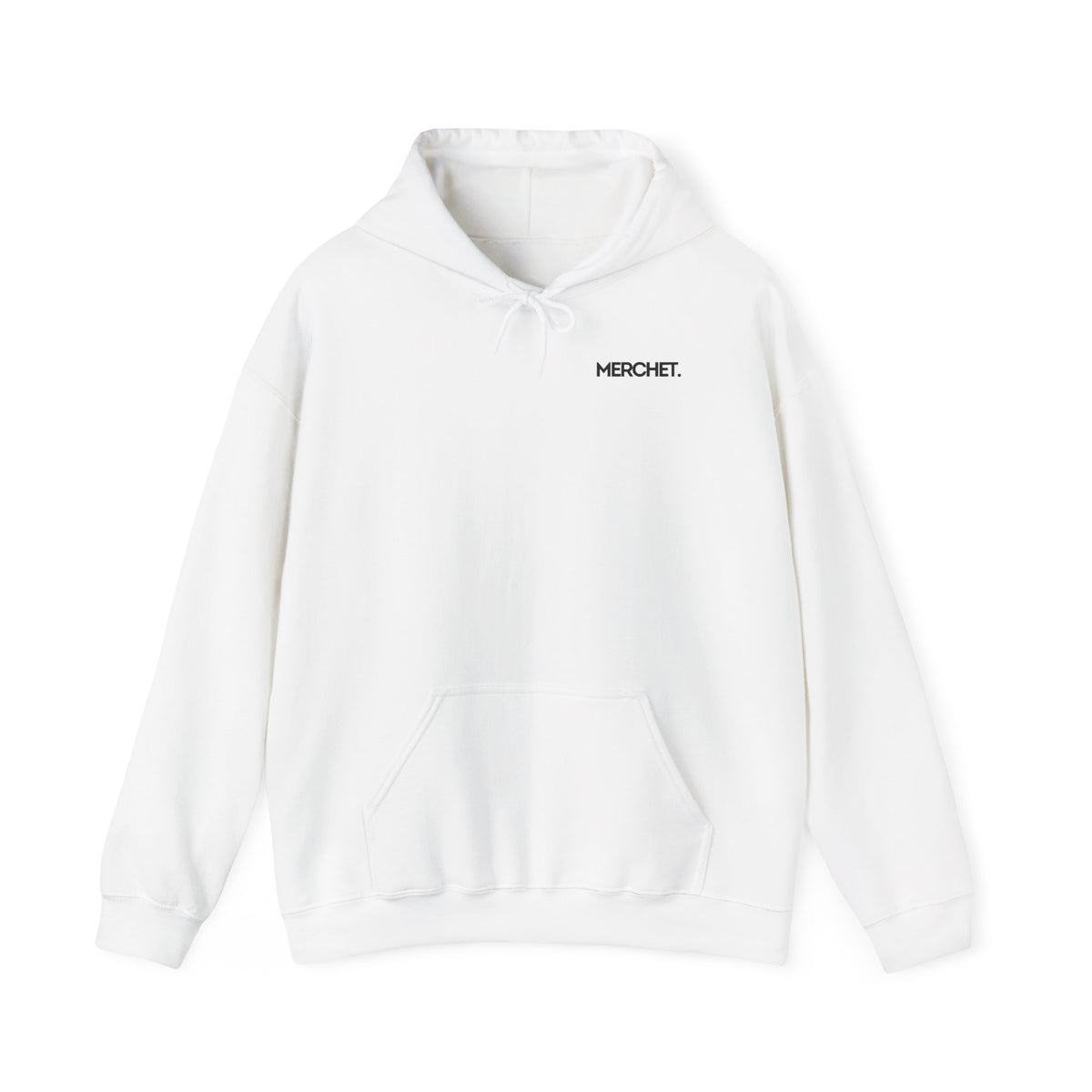 Minimal 'MERCHE.' Chest Logo Hoodie — White Casual Streetwear Pullover