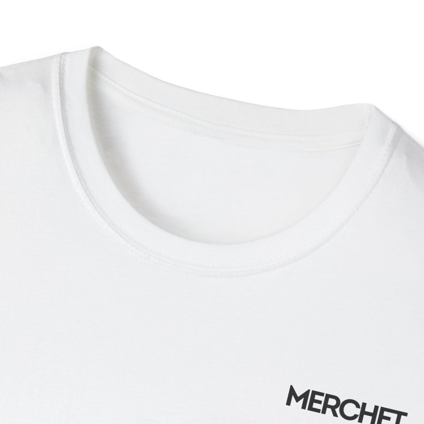 Minimal 'MERCHET.' Chest Logo T‑Shirt — Simple Branded Graphic Tee