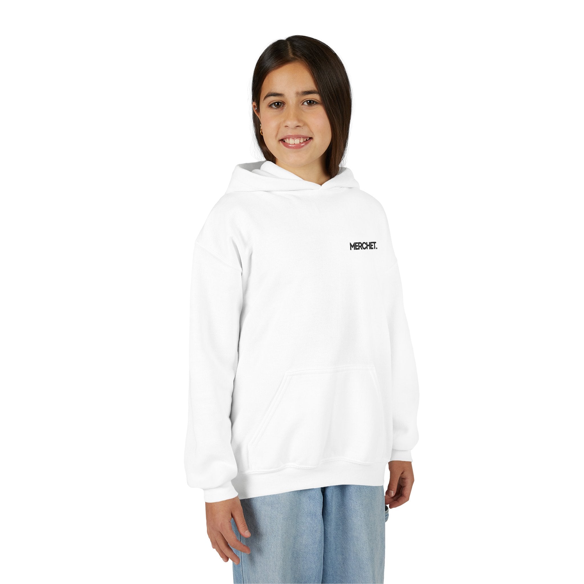 Youth Hoodie — Minimal "MERCHET." Chest Logo, Comfortable Casual Pullover