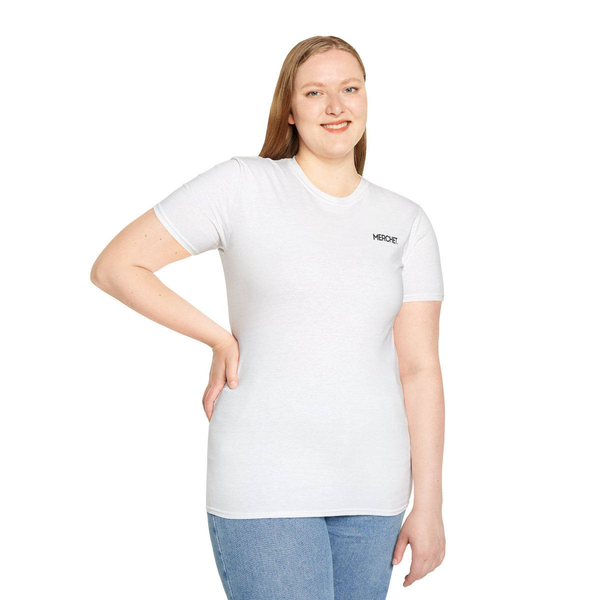 Minimal 'MERCHET.' Chest Logo T‑Shirt — Simple Branded Graphic Tee