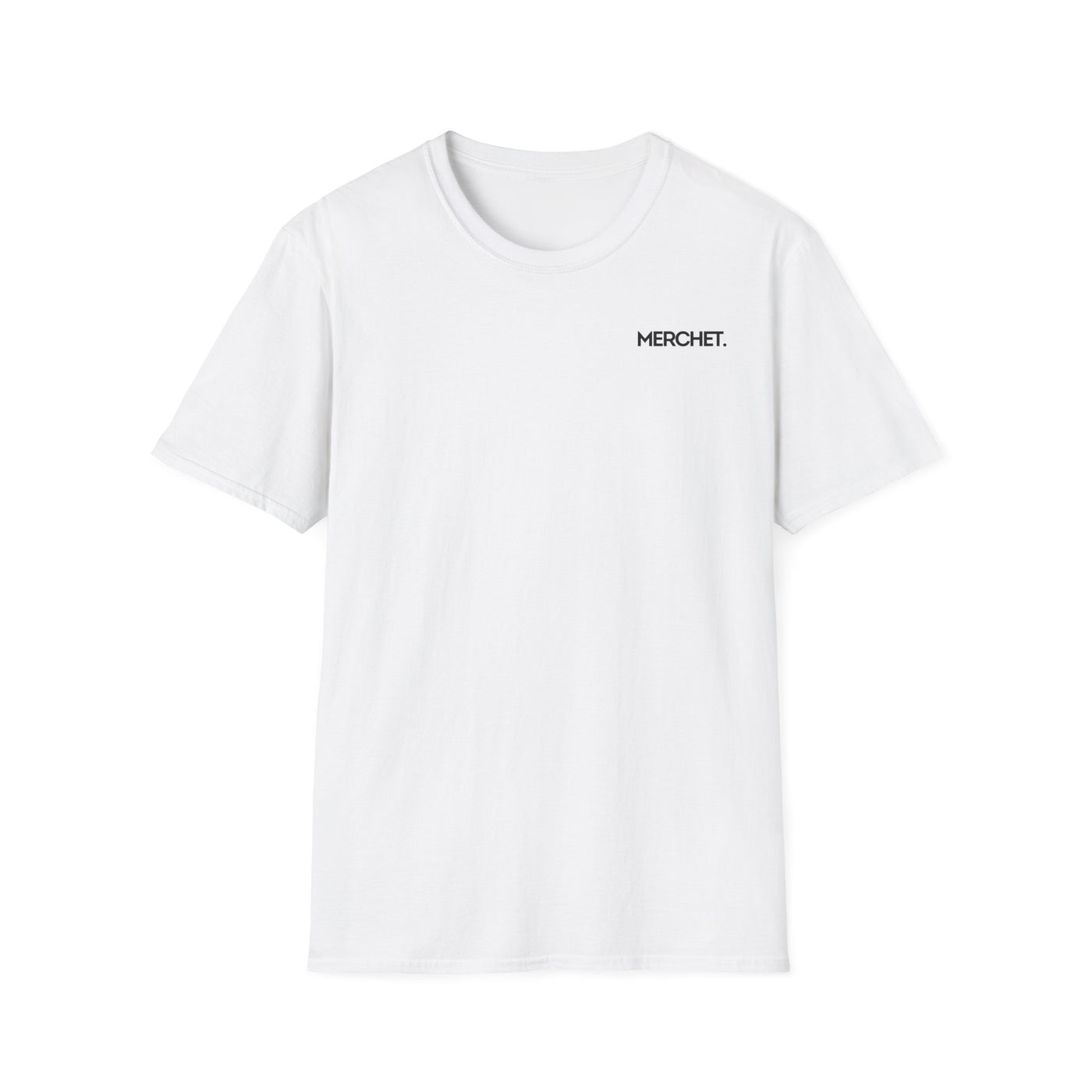 Minimal 'MERCHET.' Chest Logo T‑Shirt — Simple Branded Graphic Tee