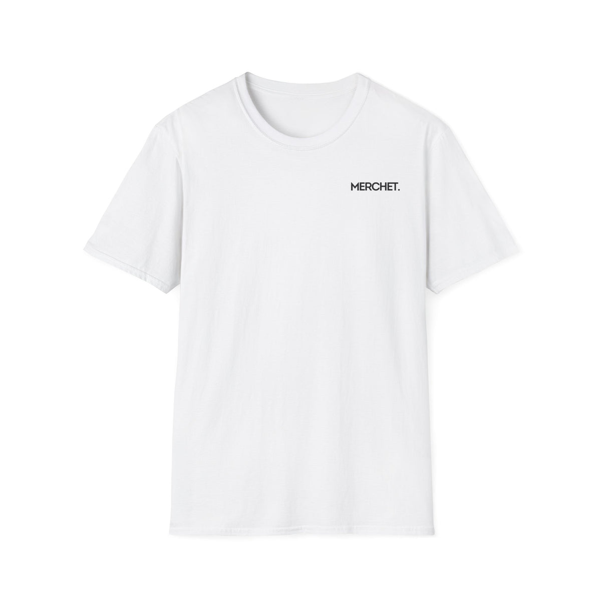 Minimal 'MERCHET.' Chest Logo T‑Shirt — Simple Branded Graphic Tee
